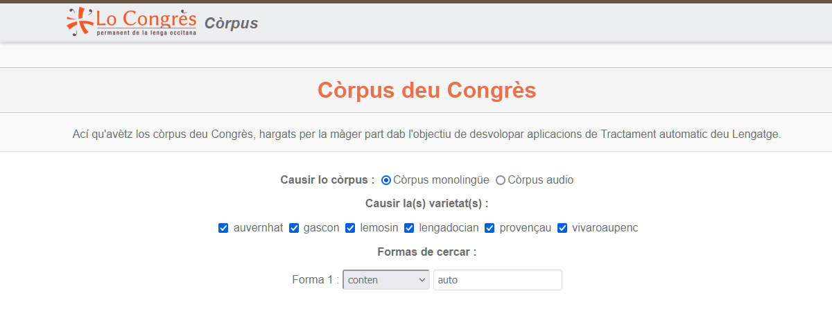 Lo Congrès - Projet Corpus