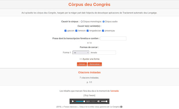 Interface du còrpus